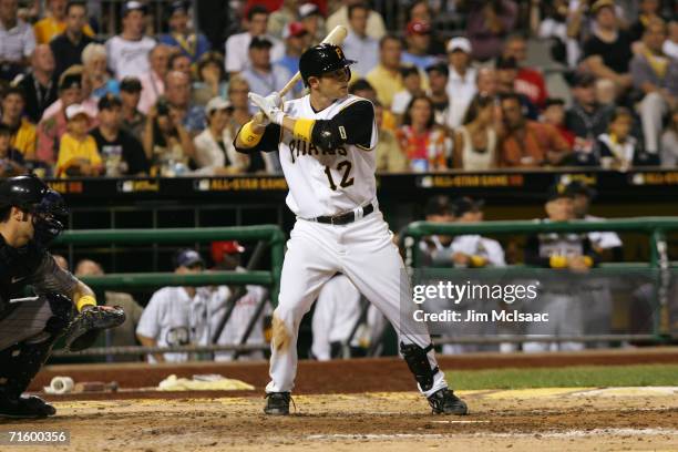 National League All-Star second baseman Freddy Sanchez bats against the American League during the 77th MLB All-Star Game on July 11, 2006 at PNC...