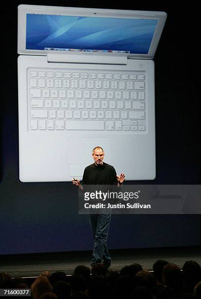 Apple CEO Steve Jobs delivers the keynote address at the 2006 Apple Worldwide Developer's Conference August 7, 2006 in San Francisco, California....