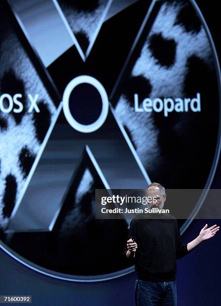 Apple CEO Steve Jobs delivers the keynote address at the 2006 Apple Worldwide Developer's Conference August 7, 2006 in San Francisco, California....