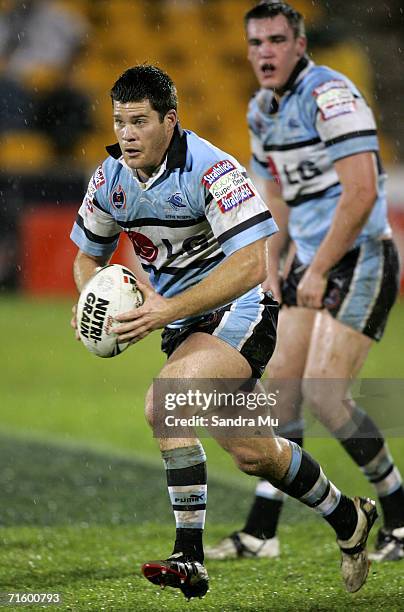 Kevin Kingston of the Sharks makes a break during the round 22 NRL match between the Warriors and the Cronulla-Sutherland Sharks at Ericsson Stadium...