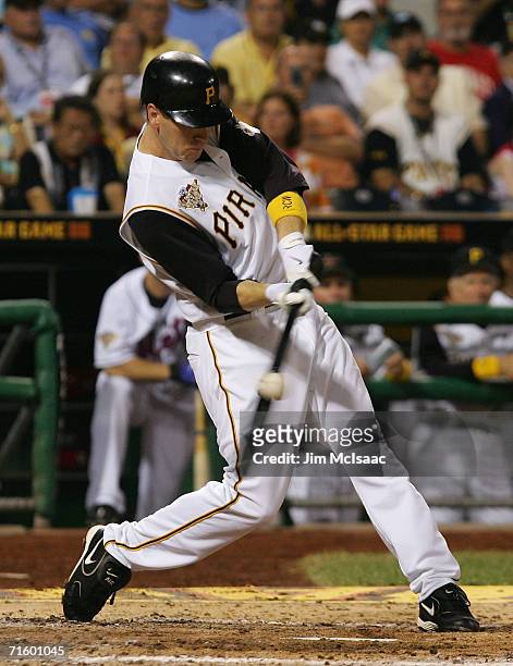 National League All-Star outfielder Jason Bay bats during the 77th MLB All-Star Game against the American League All-Star team at PNC Park on July...