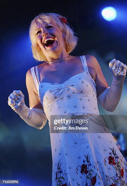 Kathy Heath of Bent performs on the Open Air stage during the third day of the Big Chill music festival at Eastnor Castle Deer Park in the Malvern...