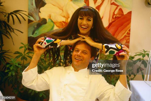 Chef to the stars, Wolfgang Puck, poses with his ex-wife, Barbara Lazaroff, during a 1989 West Hollywood, California, photo portrait session. Puck...