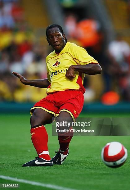 Lloyd Doyley of Watford in action during the friendly match between Watford and Inter Milan at Vicarage Road on August 8 in Watford, England.