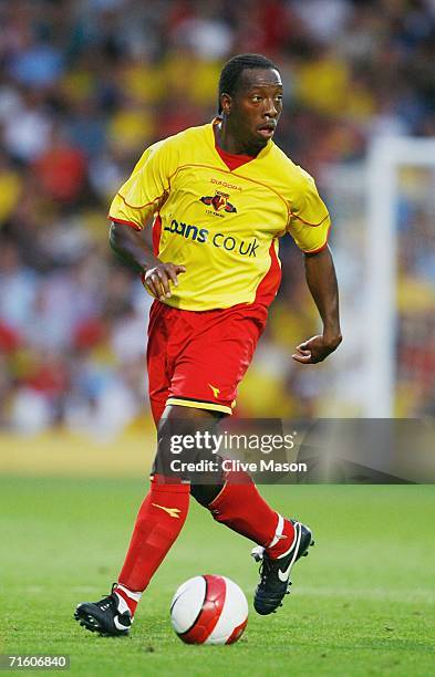 Lloyd Doyley of Watford in action during the friendly match between Watford and Inter Milan at Vicarage Road on August 8 in Watford, England.