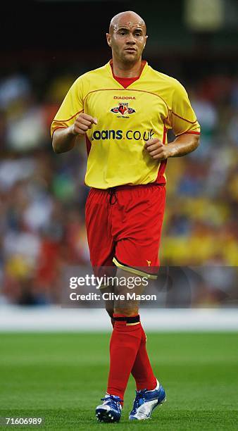 Gavin Mahon of Watford in action during the friendly match between Watford and Inter Milan at Vicarage Road on August 8 in Watford, England.