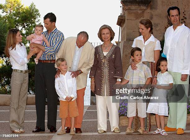 Spanish Royals Princess Letizia, Crown Prince Felipe, King Juan Carlos, Queen Sofia, Princess Elena and Jaime de Marichalar and children Princess...