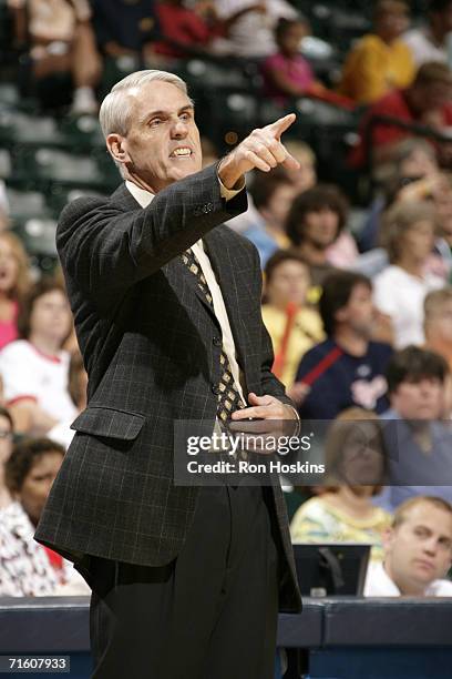Head coach Brian Winters of the Indiana Fever points and yells during the game against the Sacramento Monarchs on July 25, 2006 at Conseco Fieldhouse...
