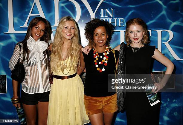 "Totally Frank" actresses Lauren Blake, Hayley Wardle, Helena Dowling and Bryony Afferson arrive at the UK premiere of "Lady In the Water" at Vue...