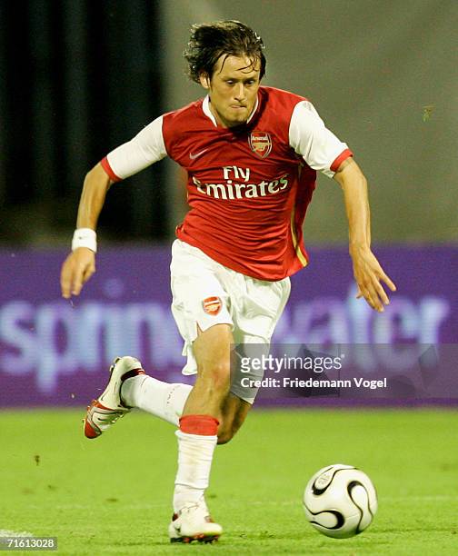 Tomas Rosicky of Arsenal in action during the UEFA Champions League Qualification third round match between Dinamo Zagreb and Arsenal at the Maksimir...