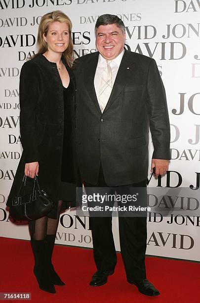Businessman John Symond arrives with a friend at the David Jones Tahitian Summer Collection Launch at the Elizabeth Street David Jones store on...