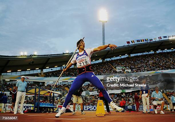 Jan Zelezny of the Czech Republic competes during the Men's Javelin throw Final on day three of the 19th European Athletics Championships at the...