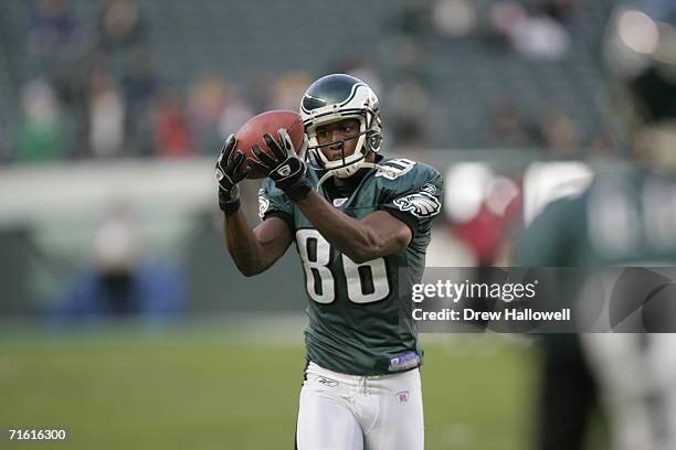 Wide Receiver Reggie Brown of the Philadelphia Eagles catches the ball on January 1, 2006 at Lincoln Financial Field in Philadelphia, Pennsylvania....