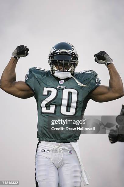 Safety Brian Dawkins of the Philadelphia Eagles enters the field during the game against the Washington Redskins on January 1, 2006 at Lincoln...