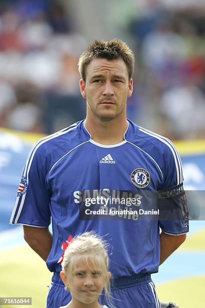 Defender John Terry of Chelsea Football Club stands for player introductions before the Sierra Mist MLS All-Star friendly match against the MLS...