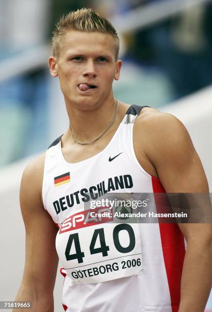 Pascal Behrenbruch of Germany looks on following the 100 Metres discipline in the Men's Decathlon on day four of the 19th European Athletics...