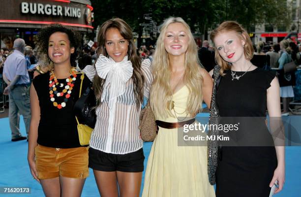 Musicians / actresses Helena Dowling, Lauren Blake, Hayley Wardle and Bryony Afferson arrive at the UK premiere of "Lady In the Water" held at the...