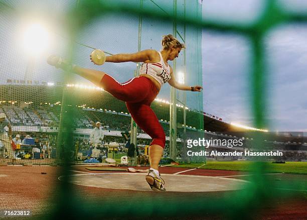 Wioletta Popeta of Poland competes during the Women's Discus throw Final on day four of the 19th European Athletics Championships at the Ullevi...
