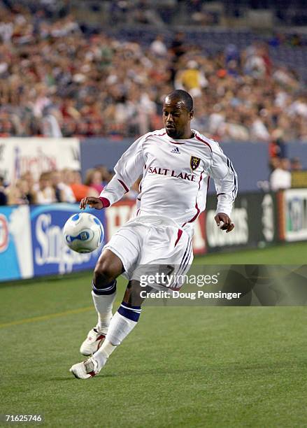 Andy Williams of Real Salt Lake controls the ball against the Colorado Rapids during MLS action on August 9, 2006 at Invesco Field in Denver,...