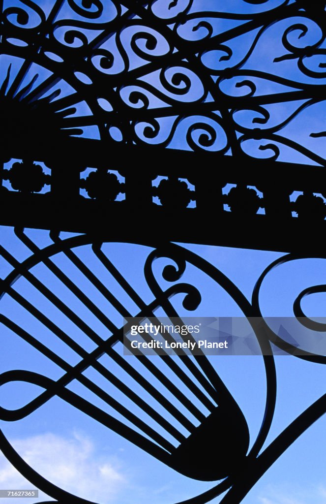 Marquee detail on eastern facade of Teatro Colon, Buenos Aires, Argentina