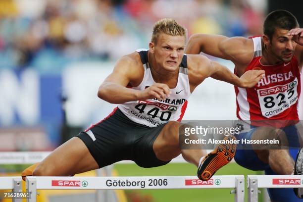 Pascal Behrenbruch of Germany competes during the 110 Metres Hurdles discipline in the Men's Decathlon on day five of the 19th European Athletics...