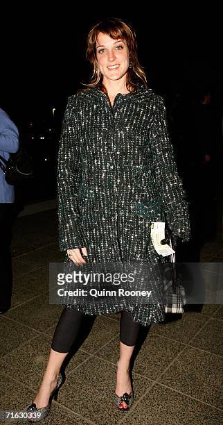 Jo Stanley arrives at the opening night in Melbourne of "The Boy From Oz" at Rod Laver Arena on August 11, 2006 in Melbourne, Australia.