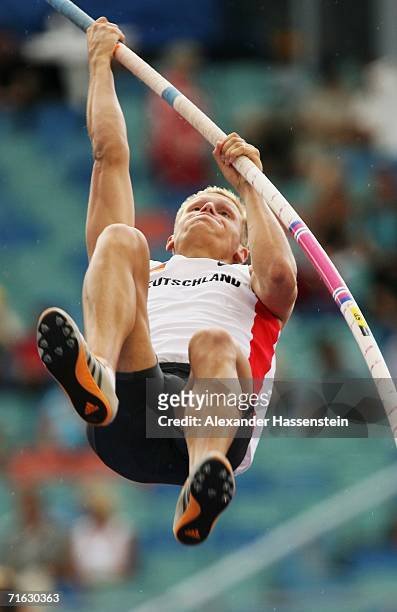 Pascal Behrenbruch of Germany competes during the Pole Vault discipline in the Men's Decathlon on day five of the 19th European Athletics...