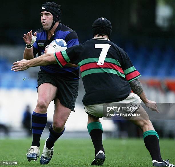 Brett Williams of Ponsonby is tackled by DJ Forbes of Waitemata during the Gallaher Shield Final match between Ponsonby and Waitemata at Eden Park...