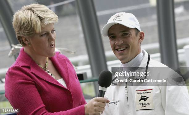 Frankie Dettori is interviewed by Clare Balding at The Dubai Duty Free Shergar Cup, on August 12, 2006 at Ascot, England.