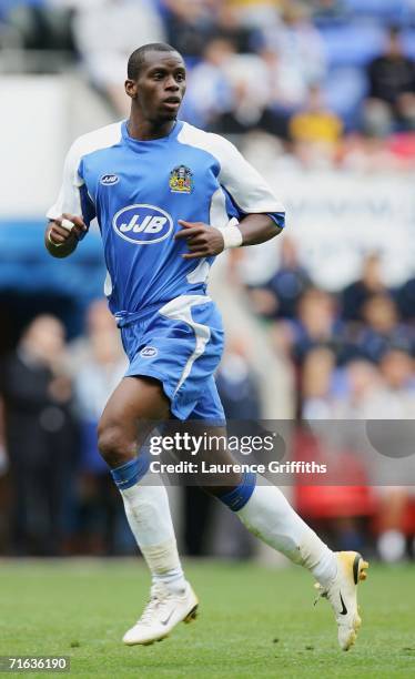 Henri Camara of Wigan in action during the Pre Season Friendly between Wigan Athletic and Vitesse Arnhem at the JJB Stadium on August 12, 2006 in...