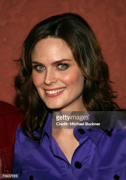Actress Emily Deschanel arrives at the AIDS Healthcare Foundation Hot In Hollywood Party at the Henry Fonda Theatre on August 12, 2006 in Los...