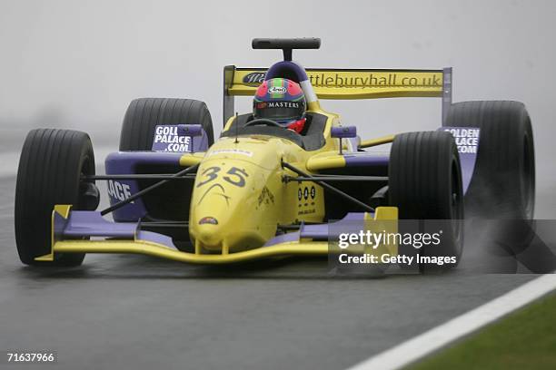 Eric van de Poele in action during warm up for the GP Masters of Great Britain at Silverstone circuit on August 13 in Silverstone, England.