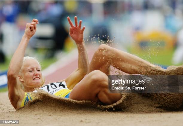 Carolina Kluft of Sweden competes during the Women's Long Jump Final on day seven of the 19th European Athletics Championships at the Ullevi Stadium...