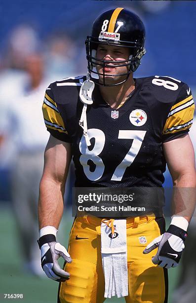 Mark Bruener of the Pittsburgh Steelers looks on from the field during the game against the Jacksonville Jaguars at the Alltell Stadium in...