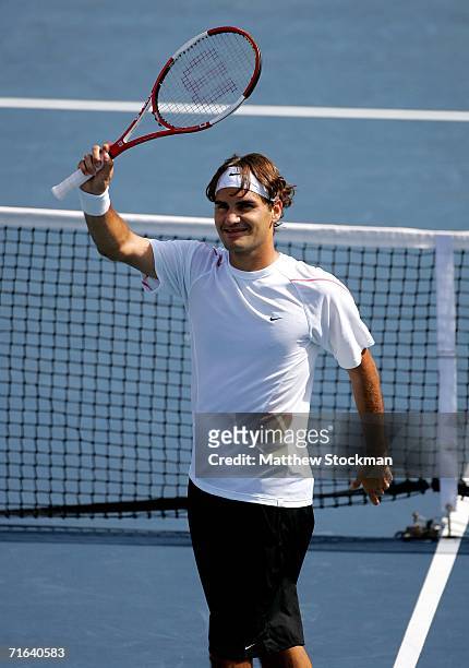 Roger Federer of Switzerland acknowledges the crowd after his win over Richard Gasquet of France during the final of the Toronto Masters Series...