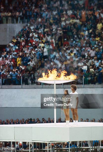 The Olympic flame during the opening ceremony of the 1976 Montreal Olympics at the Olympic Stadium, 17th July 1976.