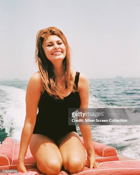 Italian actress Sophia Loren at sea on a motor boat, circa 1965.