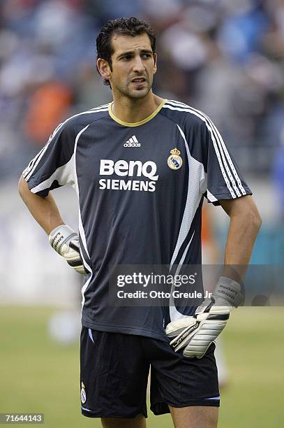 Backup Goalkeeper Diego Lopez of Real Madrid looks on prior to their friendly match against D.C. United on August 9, 2006 at Qwest Field in Seattle,...