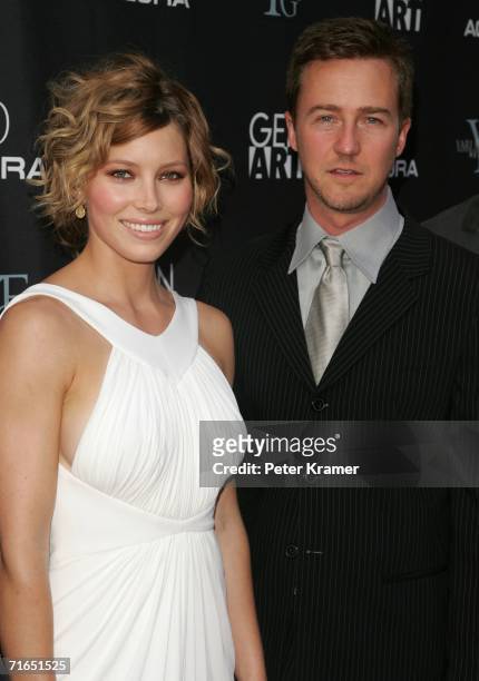 Actors Jessica Biel and Edward Norton attend Yari Film Group's premiere of "The Illusionist" at Chelsea West Cinemas August 15, 2006 in New York City.