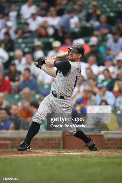 Chad Tracy of the Arizona Diamondbacks bats during the game against the Chicago Cubs at Wrigley Field in Chicago, Illinois on August 3, 2006. The...