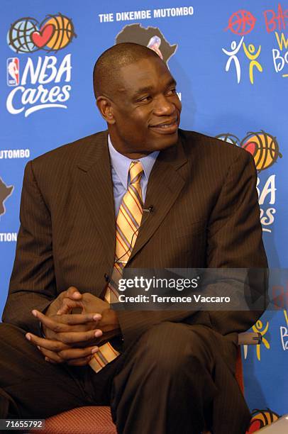 Dikembe Mutombo of the Houston Rockets speaks about the opening of the Biamba Marie Mutombo Hospital and Research Center to which he donated $15...