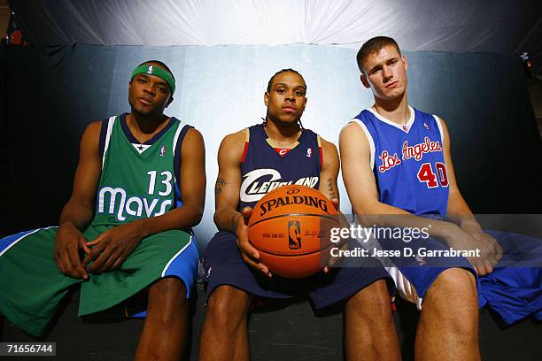 Maurice Ager of the Dallas Mavericks, Shannon Brown of the Cleveland Cavaliers, and Paul Davis of the Los Angeles Clippers pose for a portrait during...