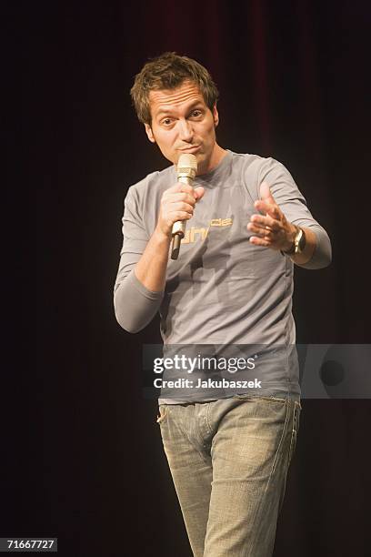 Comedian Dieter Nuhr performs live at the Cabaret Wuehlmaeuse August 17, 2006 in Berlin, Germany. The show was part of the "Nuhr vom Feinsten" 2006...