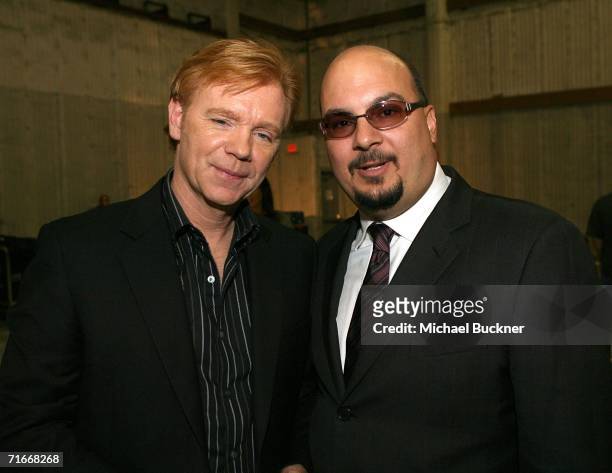 Actor David Caruso and creator Anthony E. Zuiker attend the CSI Miami 100th Episode Cake Cutting Party at Raleigh Studios on August 17, 2006 in Los...
