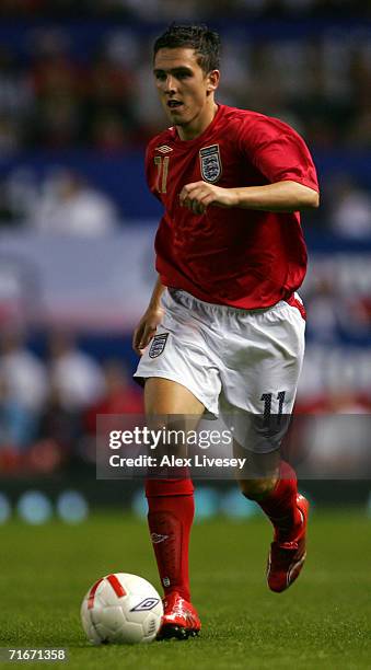 Stewart Downing of England in action during the International Friendly match between England and Greece at Old Trafford on August 16, 2006 in...