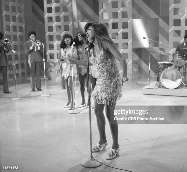 American singer Tina Turner, of the The Ike & Tina Turner Revue, performs on the set of 'The Ed Sullivan Show,' New York, New York, January 11, 1970.