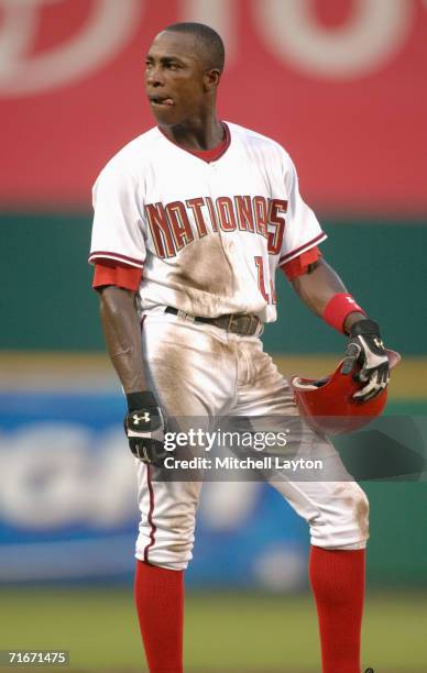 Alfonso Soriano of the Washington Nationals during a baseball game against the Atlanta Braves on August 15, 2006 at RFK Stadium in Washington D.C....