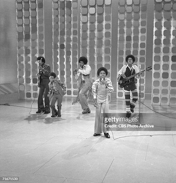 Popular American musical group the Jackson Five perform on 'The Ed Sullivan Show,' New York, New York, May 10, 1970. Pictured are, from left, Tito...