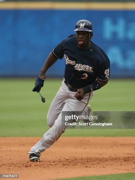 Bill Hall of the Milwaukee Brewers runs the bases against the Atlanta Braves at Turner Field on August 13, 2006 in Atlanta, Georgia. The Braves...