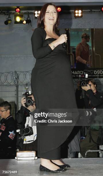 Davina McCall walks down the Big Brother catwalk as she presents the final of Big Brother Seven on August 18, 2006 in London, England.